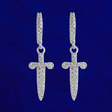 Flooded Ice Bling 4 Prong Sword Dagger Drop Hip Hop Street Wear Earrings