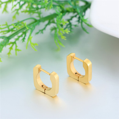 Simple Square Unisex Gold Silver Black over Stainless Steel Huggie Style Hoop Earrings