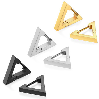 14k Gold Silver Black Triangle Pyramid Huggie Style Stainless Steel Earrings