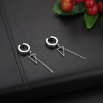 Triangle Chain Dangling Gold Silver Black over Solid Stainless Steel Earrings