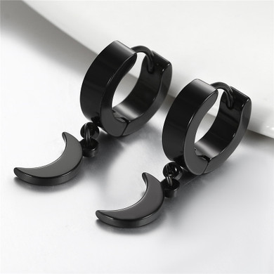 Gold Black Silver Huggie Style Crescent Moon Stainless Steel Circle Hoop Earrings