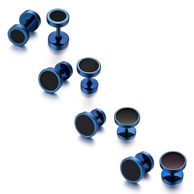 Classic Blue Stainless Steel Black Hole Screw Back High Fashion Earrings