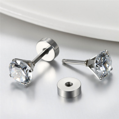 5mm -8mm CZ Stud Solid No Tarnish Stainless Steel Bling Bling Earrings