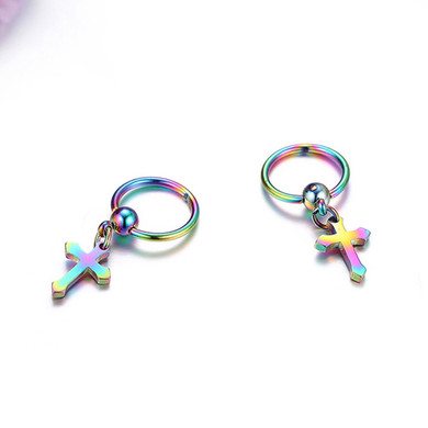 Gold Black Silver Colorful Hoop Cross Stainless Steel No Fade Earrings