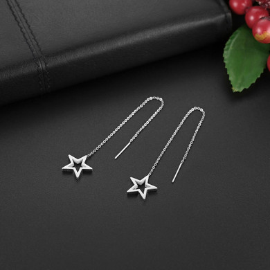 Womens Unique Design Long Fringed Dangling Stainless Star Circle Earrings