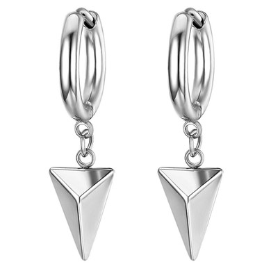 Triangle Pyramid Dangle Hoop No Tarnish No Fade Stainless Steel Gold Silver Black Earrings