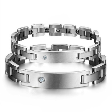 Couples Magnetic Fashion No Fade Silver Stainless Steel Bling Bling Bracelets