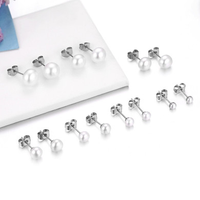 Ladies High Fashion Stainless Steel Pearl Stud Earrings