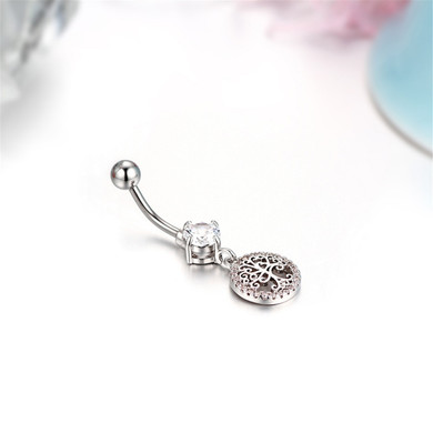 Inlaid Sparkling Zircon Stone No Fade Stainless Steel Body Jewelry Belly Button Ring