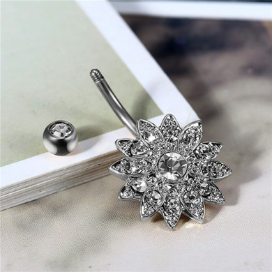 No Fade Stainless Steel Zircon Flower Navel Belly Button Ring Body Jewelry