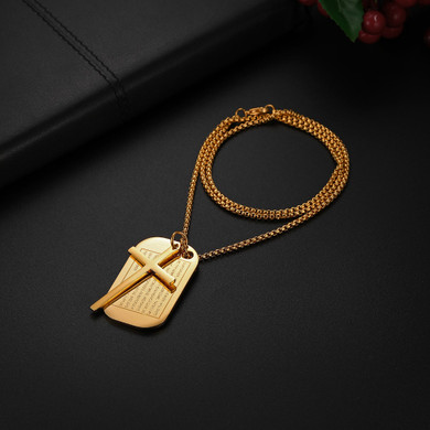 Mens High Quality Gold Silver Black Over Stainless Steel Lords Prayer Cross Pendant