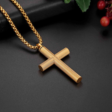 Men's No Fade Stainless Steel Cylinder Cross Pendant Chain Necklace