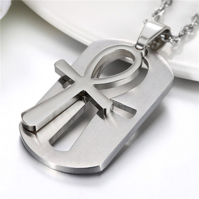 Ancient African Kemet Stainless Steel No Fade Cross Pendant Chain Necklace