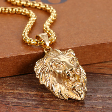Stainless Steel Lion Of Judah Black Gold Pendant Chain Necklace