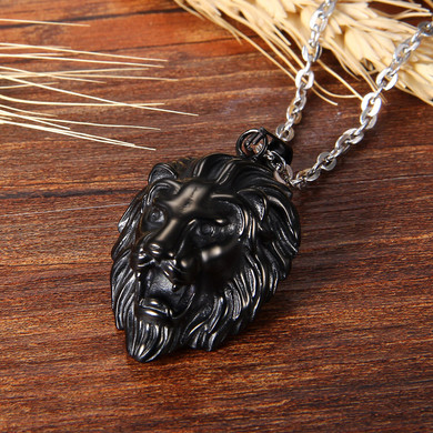 Stainless Steel Lion Of Judah Black Gold Pendant Chain Necklace