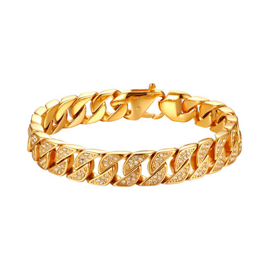 13mm Blinged Out 14k Gold over No Fade Stainless Steel Cuban Link Bracelets