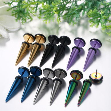 6 Pair Mixed Color No Fade Stainless Steel Illusion Ear Plug Street Wear Earrings