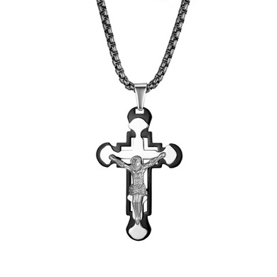 Gold Black Silver Stainless Steel Jesus Cross No Tarnish Pendant Chain Necklace