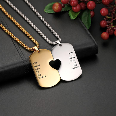 Couples Lovers No Fade Stainless Steel Heart Pendant Chain Necklace