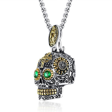 Mens Ancient Aztec No Fade Stainless Steel Hip Hop Pendant Chain Necklace
