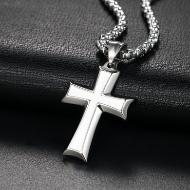 Mens Hip Hop Enameled No Fade Stainless Steel Casual Cross Pendant chain Necklace