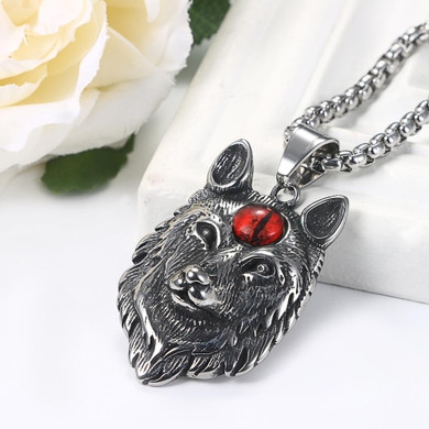 Mens Dominant Alpha Male Eye Of The Wolf No Fade Stainless Steel Pendant