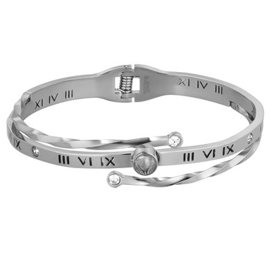 Ladies No Fade Stainless Steel Roman Numerals Multi Layer Rhinestone Bracelet 