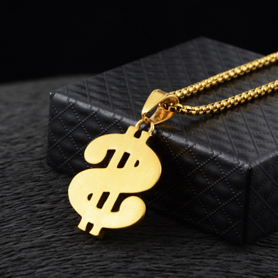 Classic Hip Hop No Fade 18k Gold over Stainless Steel Cash Money Dollar Pendant Chain 