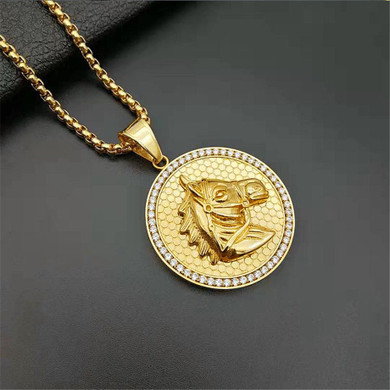 No Fade 14k Gold over Stainless Steel Horse Head Lover Bling Pendant Chain Necklace