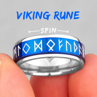 Mens No Fade Stainless Steel Luminous Nordic Viking Rotating Rings