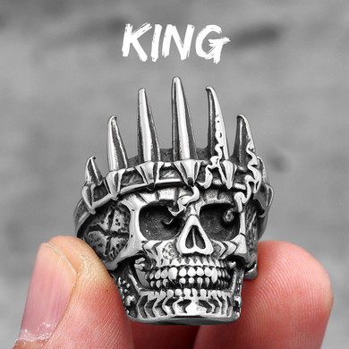 Mens Vintage Stainless Steel Crown Kings Skull Biker Street Wear Rings