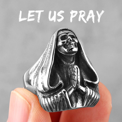 Stainless Steel Skull Nun Let Us Pray Street Wear No Fade Rings