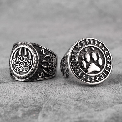 Mens Stainless Steel Norse Mythology Bear Tribe Tribal Paw Rings