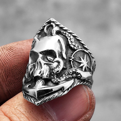 Mens Stainless Steel Dr Octopus Pirate Ghost Skull Anchor Street Wear Rings