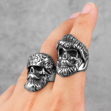 Mens 316L Stainless Steel Undead Bikers Bandanna Knitted Hat Street Wear Rings