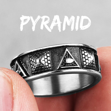 Mens All Seeing Eye  Pyramids Moon Star Universe Stainless Steel Rings