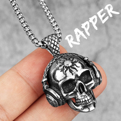 Death By Stereo Hip Hop Rock Skull Headphones 316L No Fade Stainless Pendant