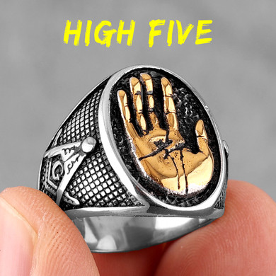Mens Buddha's Palm 14k Gold Silver No Fade Stainless Steel Street Wear Rings