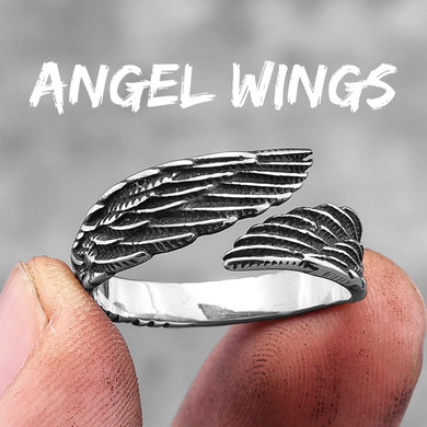 316L No Fade Stainless Steel Street Wear Casual Angel Wings Rings