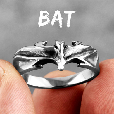 Mens Stainless Steel No Fade Gothic Vampire Bat Street Wear Rings