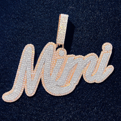 Flooded Ice Bold Script Custom 5A Stone Double Color Hip Hop Name Plate Necklace