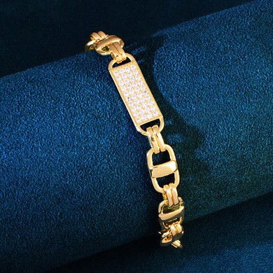 Mens 8mm Double Link Cluster 18k Gold Hip Hop Chain Link Bracelet