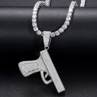 Mens Street Wear VVS Lab Diamond 925 Sterling Silver Pistol Gun Hip Hop Pendant