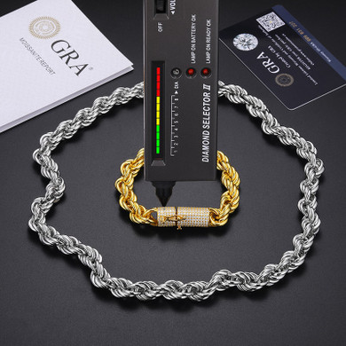 Mens .925 Solid Sterling Silver VVS Lab Diamond Rope Link Ice Clasp Bracelets Chain Necklaces