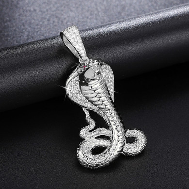 Solid Sterling Silver VVS Genuine Lab Diamond King Cobra Hip Hop Chain Pendant