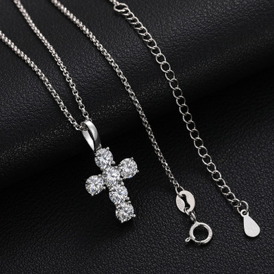 1.8CT Genuine VVS Lab Diamond Round Cut 4 Prong Set Spiritual Cross Chain Necklace