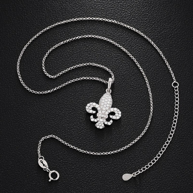 Genuine VVS Lab Diamond Fleur De Lis Solid Sterling Silver Hip Hop Chain Necklace