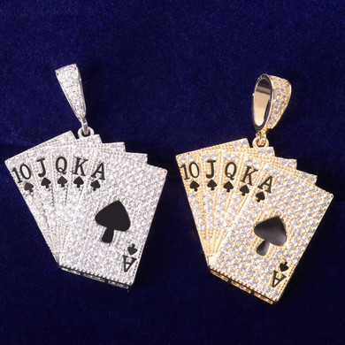 Royal Flush Poker Ace Hip Hop 24k Gold 925 Silver Hip Hop Chain Pendant