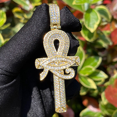 Mens Flooded Ice Eye Of Horus Ankh Cross Hip Hop Chain Necklace