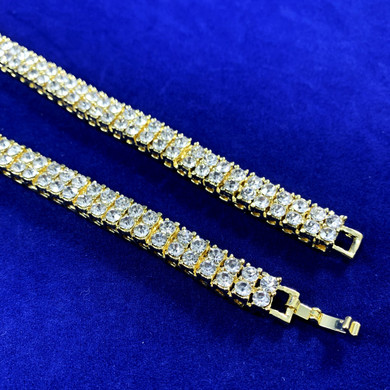 Hip Hop Flooded Ice Bling 9mm 2 Row 14k Gold Tennis Chain Necklace